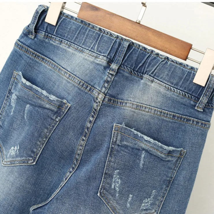 Elastic High-Waisted Plus Size Baggy Jeans-Blue 1-XL-State of Style