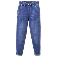 Elastic High-Waisted Plus Size Baggy Jeans-Blue 1-XL-State of Style
