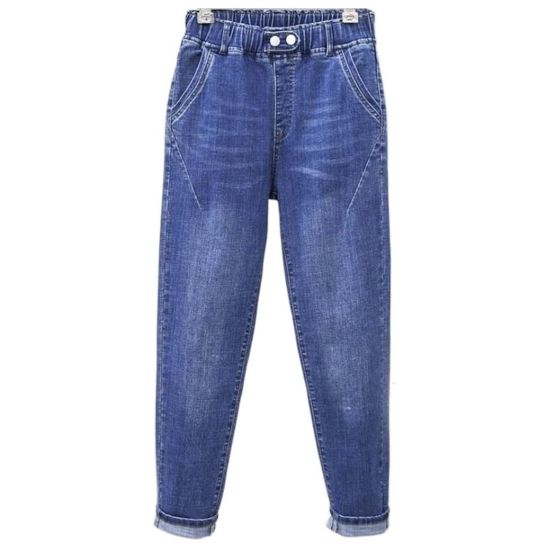 Elastic High-Waisted Plus Size Baggy Jeans-Blue 1-XL-State of Style