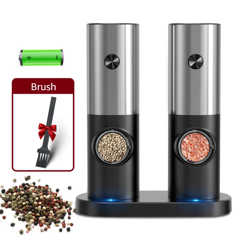 Electric Pepper and Salt Grinder Set - SpiceLite-Silver with base-State of Style