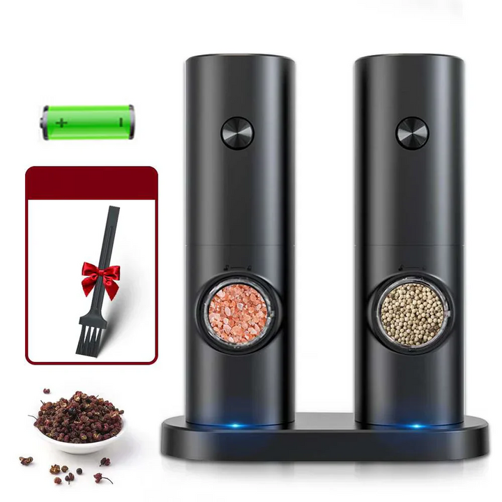 Electric Pepper and Salt Mill Set - SpiceLite-Black with Base-State of Style