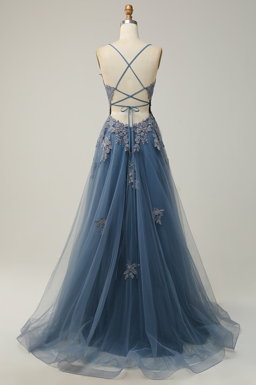 Elegant A-line Gown with Spaghetti Straps and Lace-up Back - Julia-Dark Green-4-State of Style