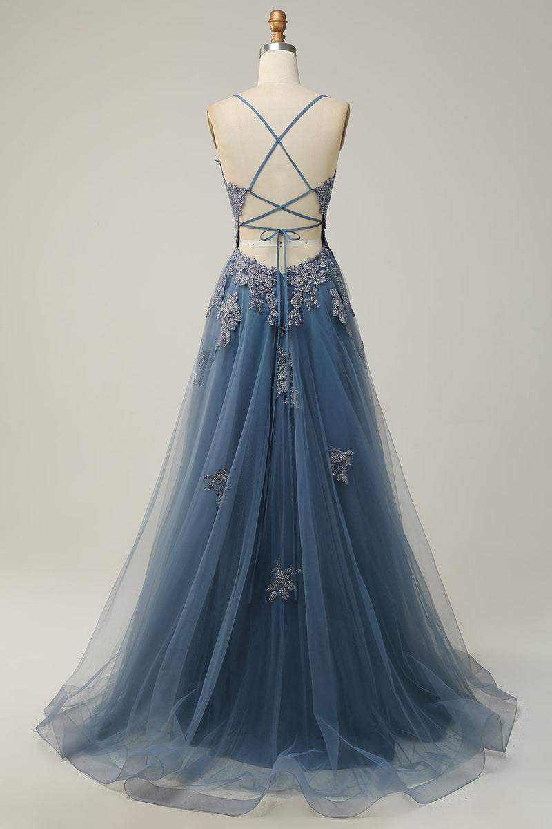Elegant A-line Gown with Spaghetti Straps and Lace-up Back - Julia-Dark Green-4-State of Style