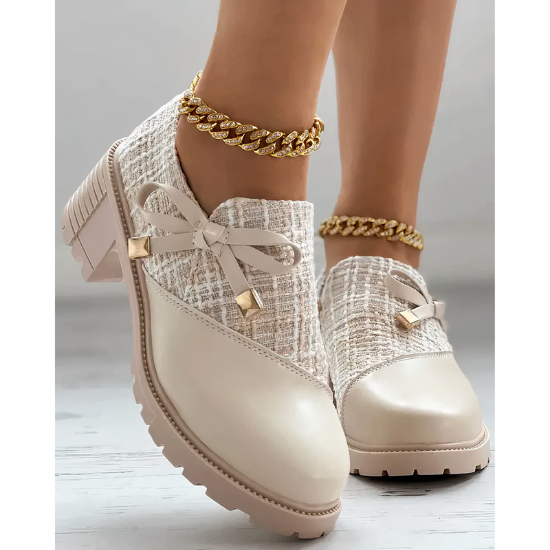 Elegant block-heeled shoes with pointed accents – Florina-Beige-3-State of Style