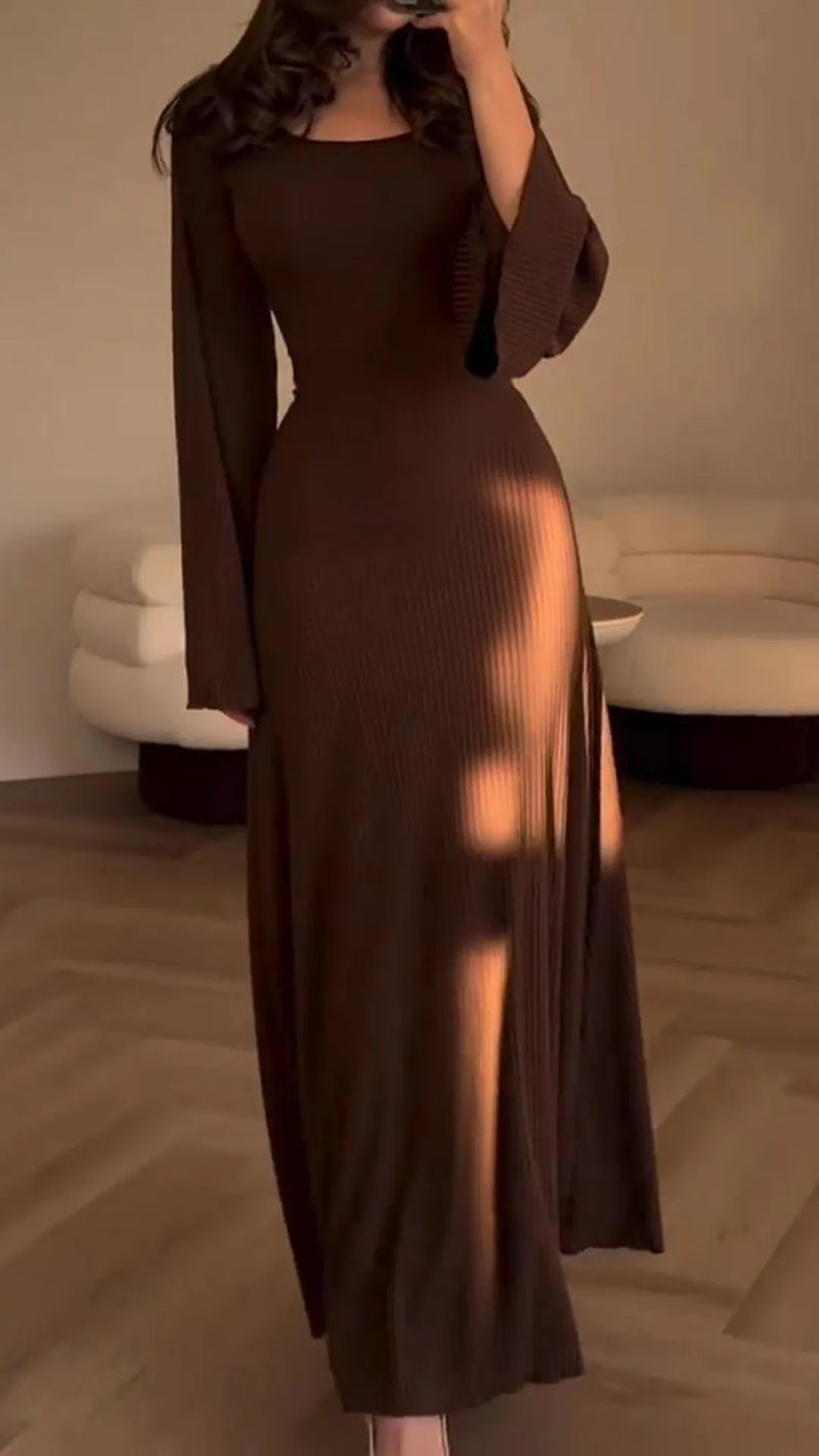 Elegant bodycon maxi dress with lacing – Valencia-Brown-S-State of Style