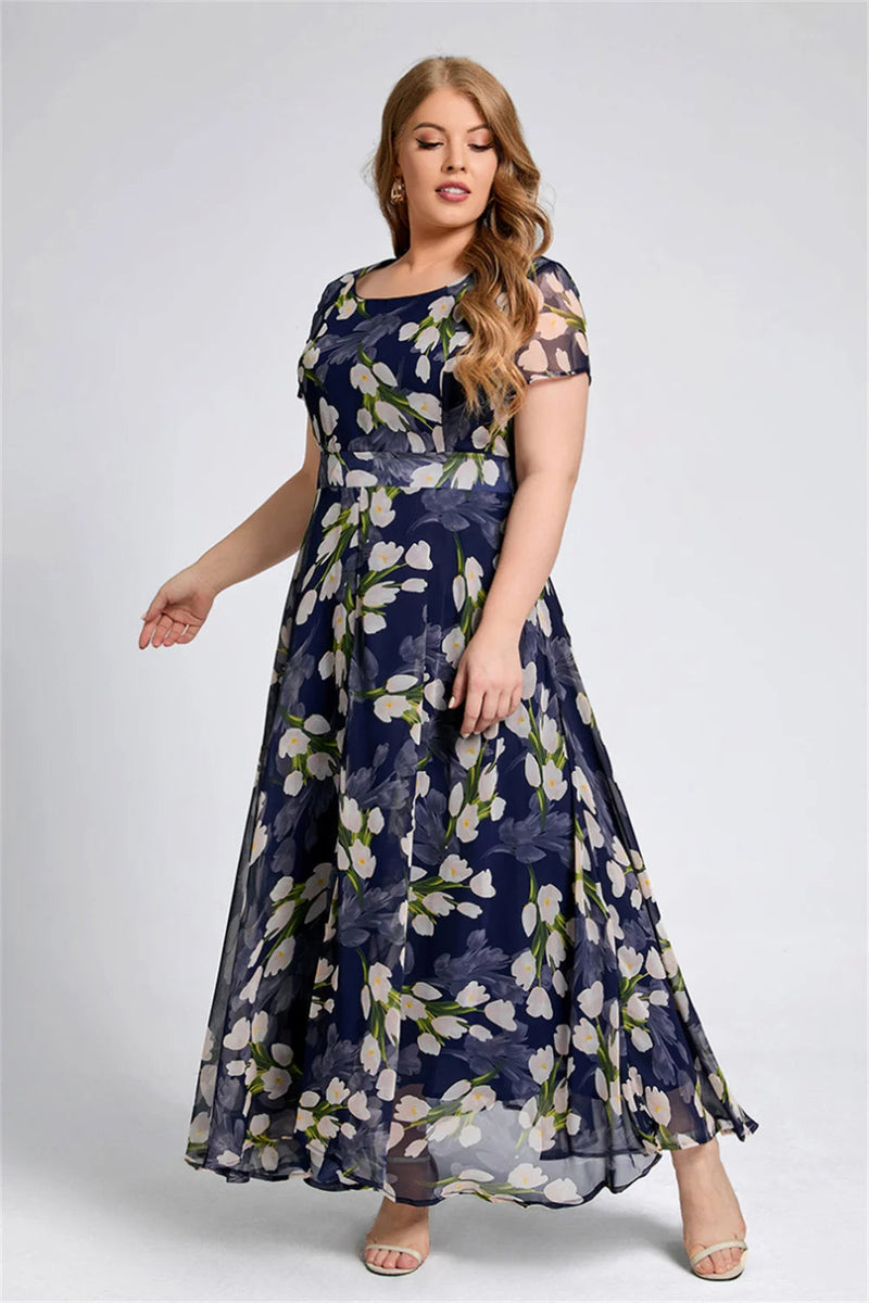 Elegant Casual A-Line Plus-Size Dress-Navy Blue-2XL-State of Style