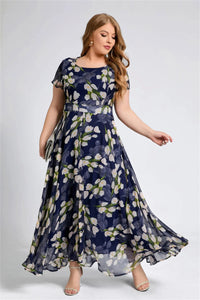 Elegant Casual A-Line Plus-Size Dress-Navy Blue-2XL-State of Style