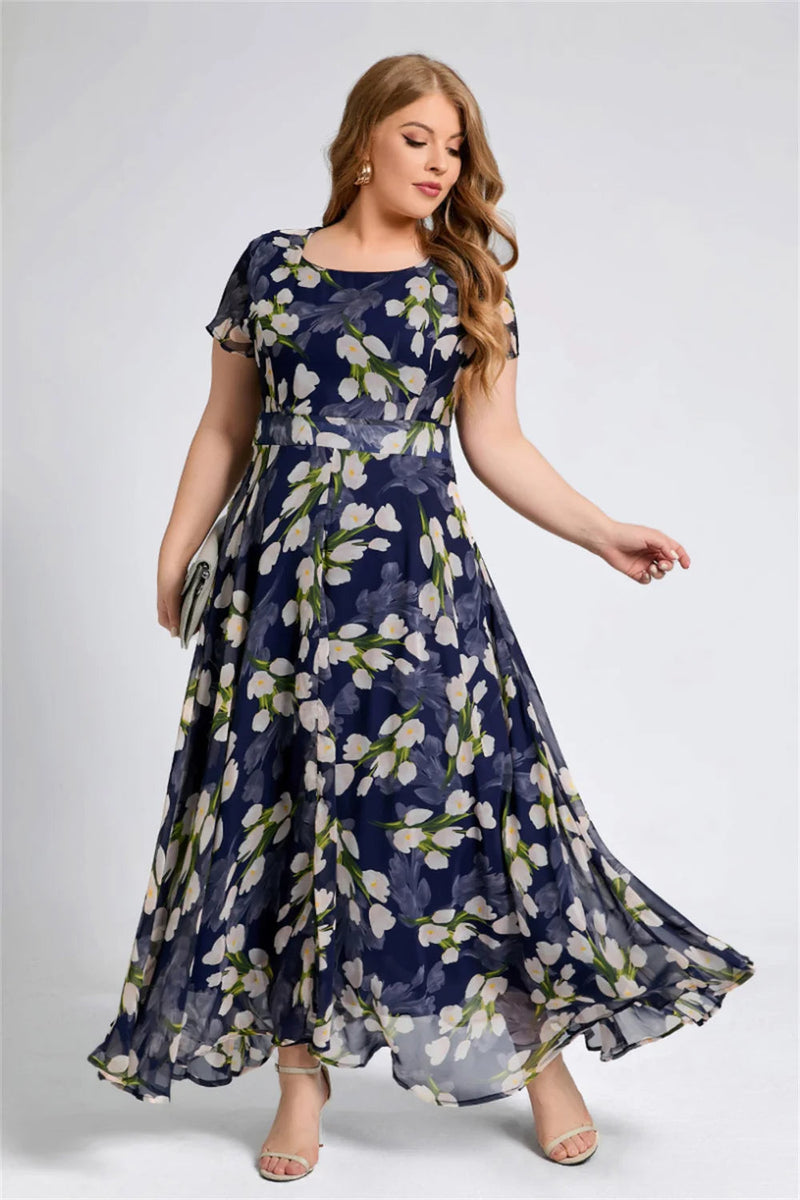 Elegant Casual A-Line Plus-Size Dress-Navy Blue-2XL-State of Style
