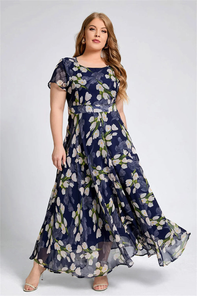 Elegant Casual A-Line Plus-Size Dress-Navy Blue-2XL-State of Style