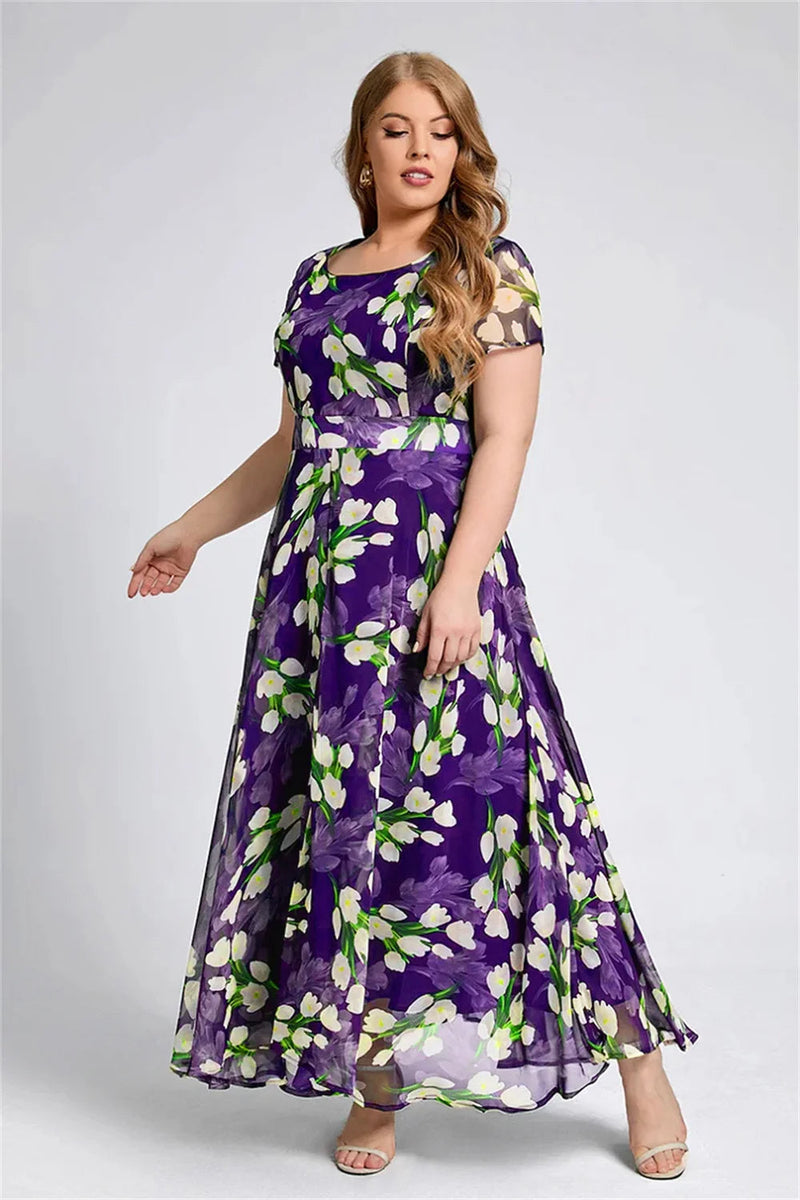 Elegant Casual A-Line Plus-Size Dress-Purple-2XL-State of Style