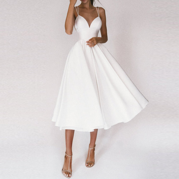 Elegant Classy Dress for Women-White-S-State of Style