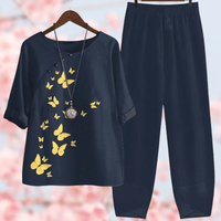 Elegant Comfort Collection | Cecily Shirt and Pants Set-Dark Blue-M-State of Style