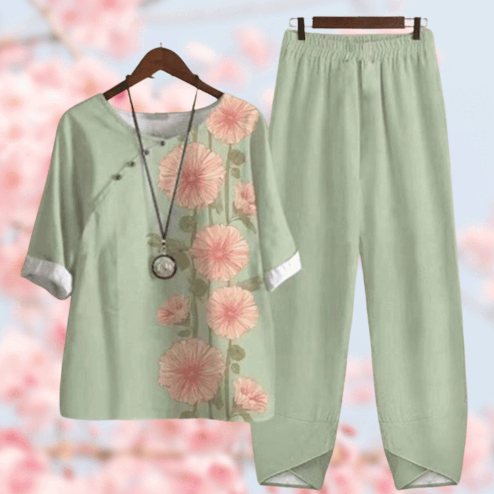 Elegant Comfort Collection | Cecily Shirt and Pants Set-Light Green-M-State of Style