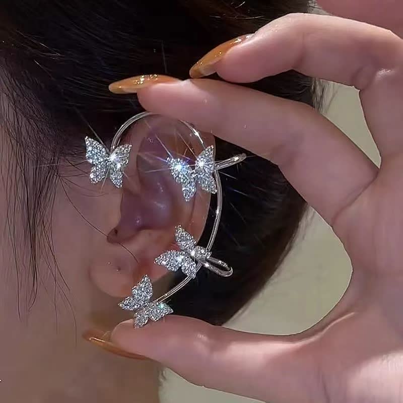 Elegant Crystal Clip Earrings for Women-Left silver-State of Style