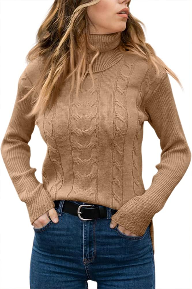 Elegant Knitted Women's Turtleneck Sweater - Denise-Apricot-S-State of Style