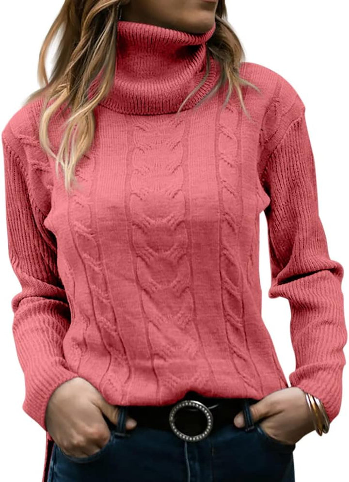 Elegant Knitted Women's Turtleneck Sweater - Denise-Salmon Pink-S-State of Style