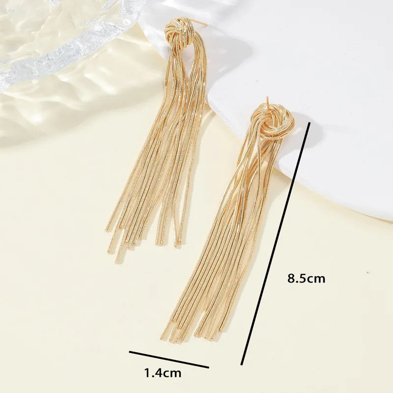 Elegant Knot Long Tassel Earrings-GOLD-State of Style