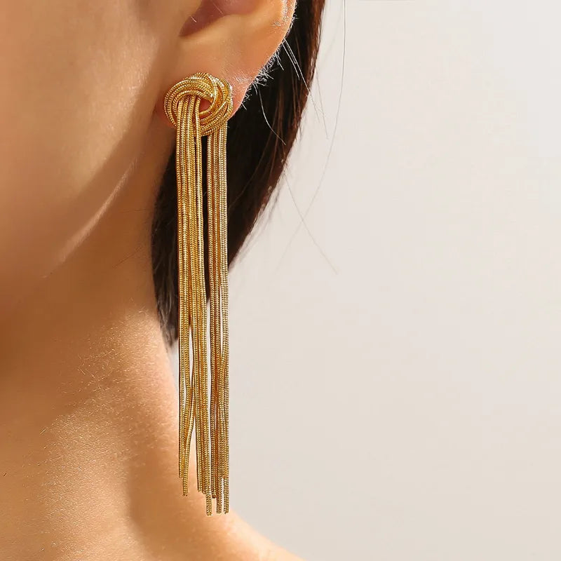 Elegant Knot Long Tassel Earrings-GOLD-State of Style