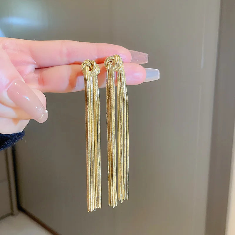 Elegant Knot Long Tassel Earrings-GOLD-State of Style