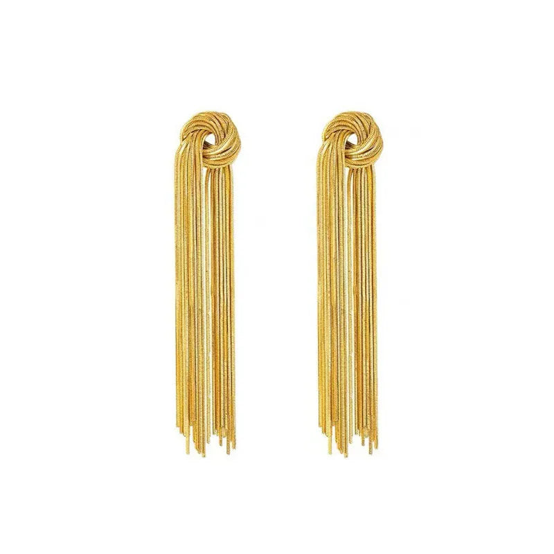 Elegant Knot Long Tassel Earrings-GOLD-State of Style