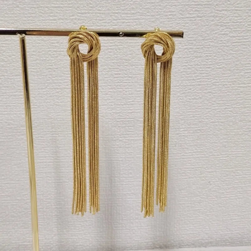 Elegant Knot Long Tassel Earrings-GOLD-State of Style