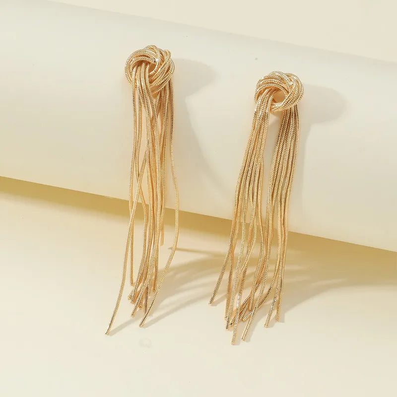 Elegant Knot Long Tassel Earrings-GOLD-State of Style