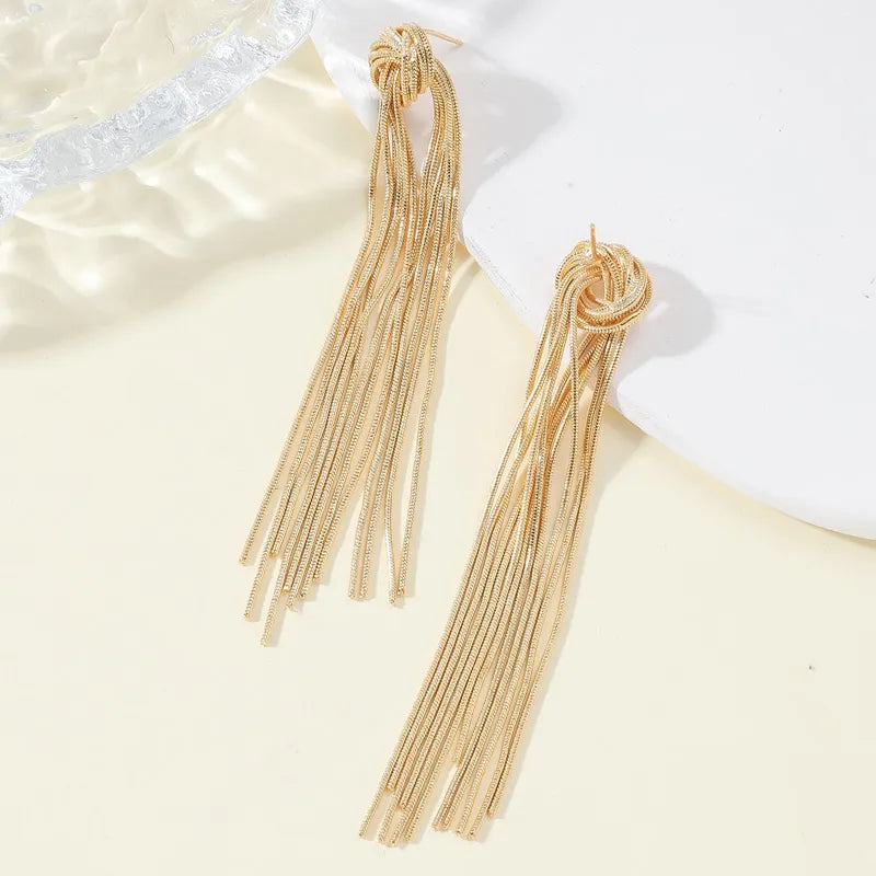 Elegant Knot Long Tassel Earrings-GOLD-State of Style