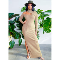 Elegant Long-Sleeve Split Dress for Women-Green-S-State of Style