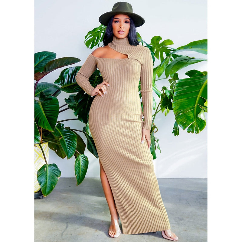 Elegant Long-Sleeve Split Dress for Women-Green-S-State of Style