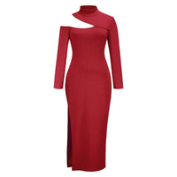 Elegant Long-Sleeve Split Dress for Women-Red-S-State of Style