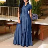 Elegant Maxi Denim Dress for Plus Sizes-Light Blue-S-State of Style