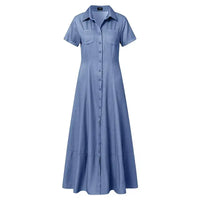 Elegant Maxi Denim Dress for Plus Sizes-Light Blue-S-State of Style