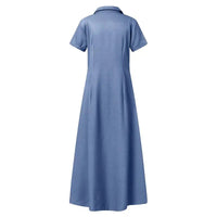 Elegant Maxi Denim Dress for Plus Sizes-Light Blue-S-State of Style