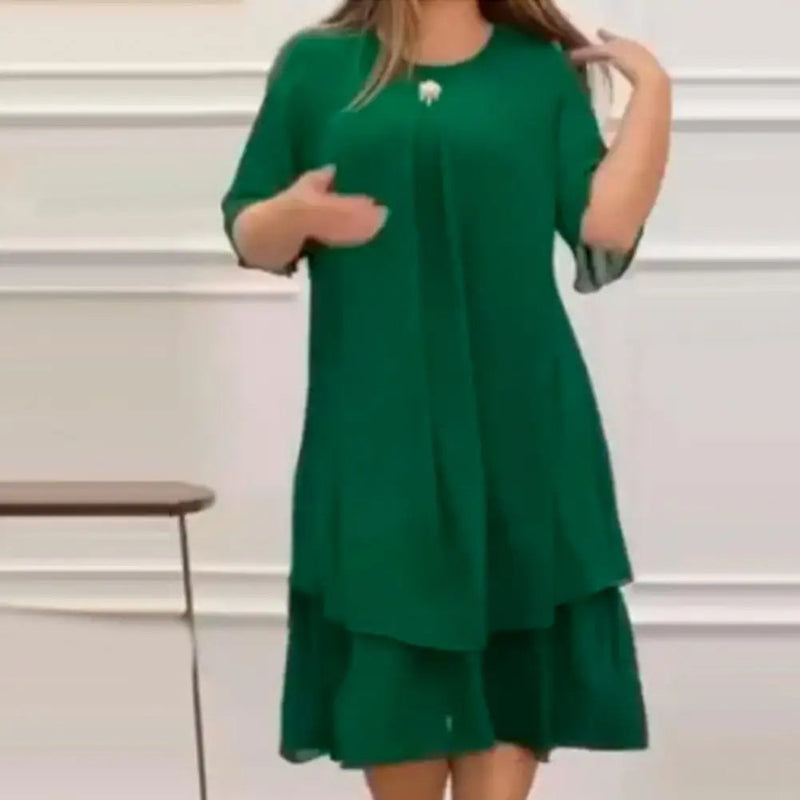 Elegant Midi Evening Dress in Plus Sizes for Curvy Women-Green-2XL-State of Style