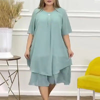 Elegant Midi Evening Dress in Plus Sizes for Curvy Women-Light Blue-2XL-State of Style