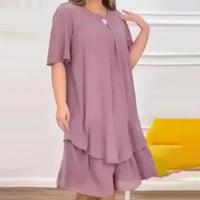 Elegant Midi Evening Dress in Plus Sizes for Curvy Women-Pink Purple-2XL-State of Style