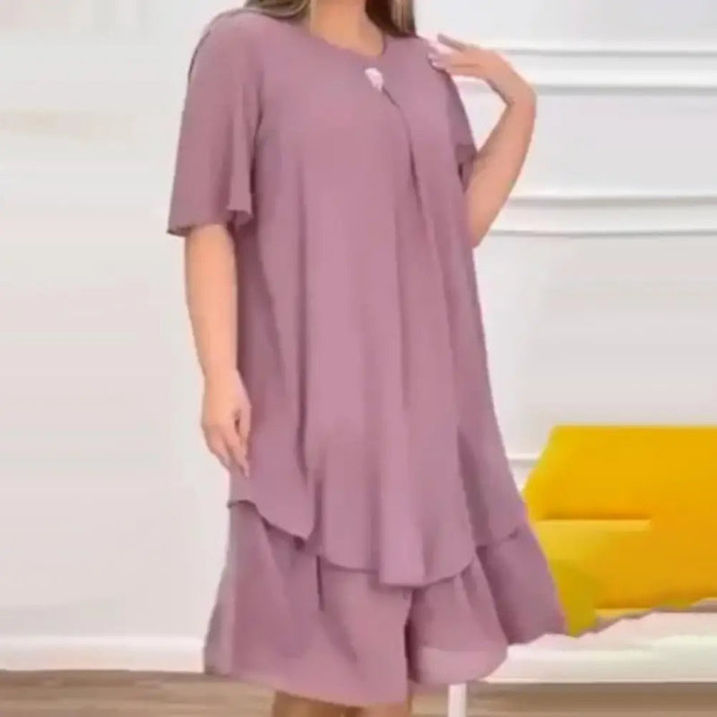 Elegant Midi Evening Dress in Plus Sizes for Curvy Women-Pink Purple-2XL-State of Style