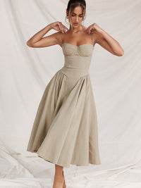 Elegant midi evening dress with pleated hem – Amara-Cream-S-State of Style