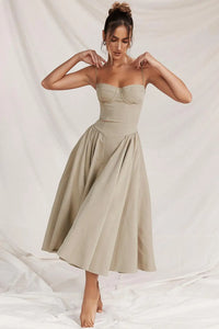 Elegant midi evening dress with pleated hem – Amara-Cream-S-State of Style