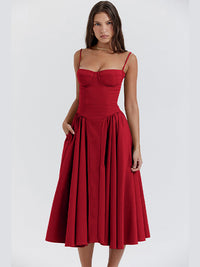 Elegant midi evening dress with pleated hem – Amara-Red-S-State of Style