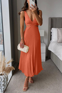 Elegant Pleated Dress with Figure-Flattering Fit – Emilie-Orange-S-State of Style