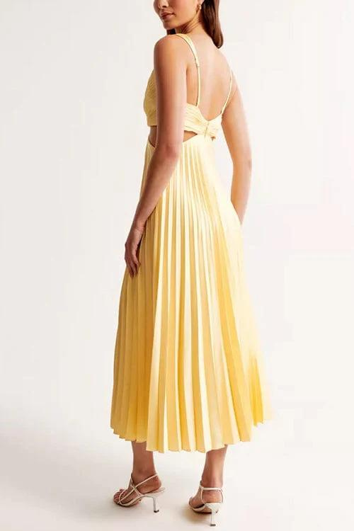 Elegant Pleated Dress with Figure-Flattering Fit – Emilie-Yellow-S-State of Style
