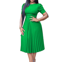 Elegant Pleated Plus Size Dress – Timeless Style with a Modern Silhouette-Green-S-State of Style