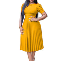 Elegant Pleated Plus Size Dress – Timeless Style with a Modern Silhouette-Yellow-S-State of Style