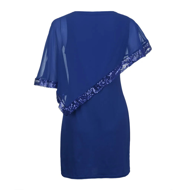 Elegant Plus-Size Dress with Split Skirt-Blue-M-State of Style