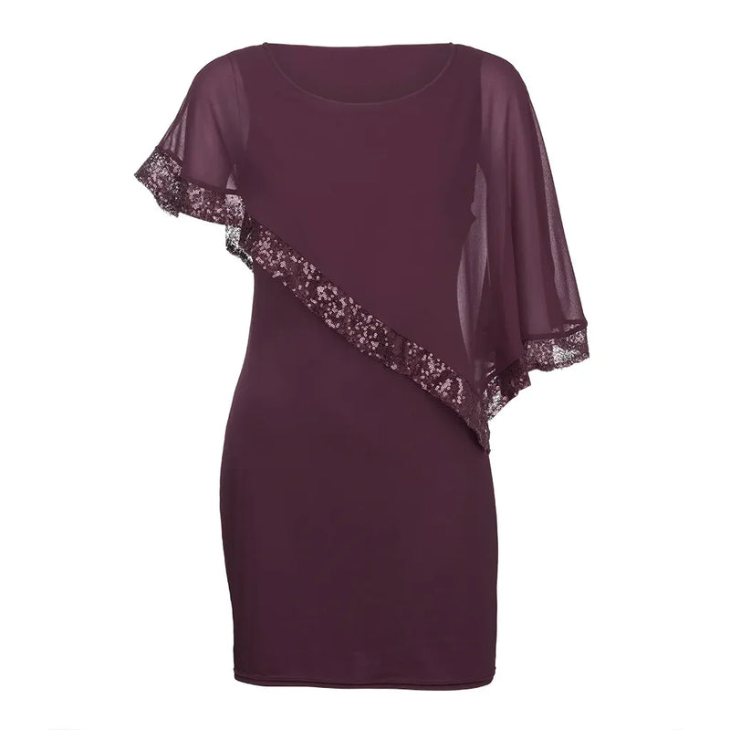 Elegant Plus-Size Dress with Split Skirt-Blue-M-State of Style