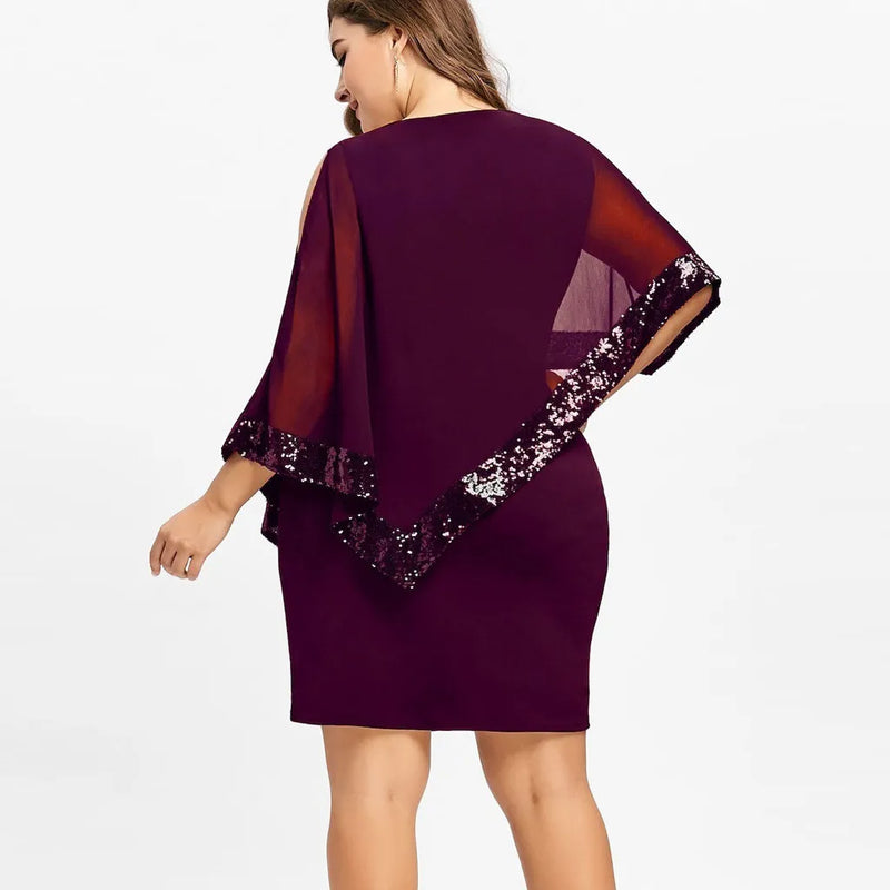 Elegant Plus-Size Dress with Split Skirt-Blue-M-State of Style