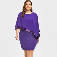 Elegant Plus-Size Dress with Split Skirt-Blue-M-State of Style