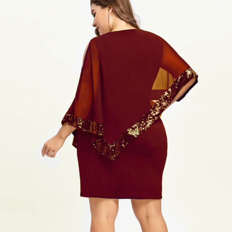 Elegant Plus-Size Dress with Split Skirt-Blue-M-State of Style