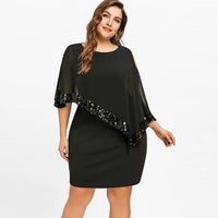 Elegant Plus-Size Dress with Split Skirt-Blue-M-State of Style